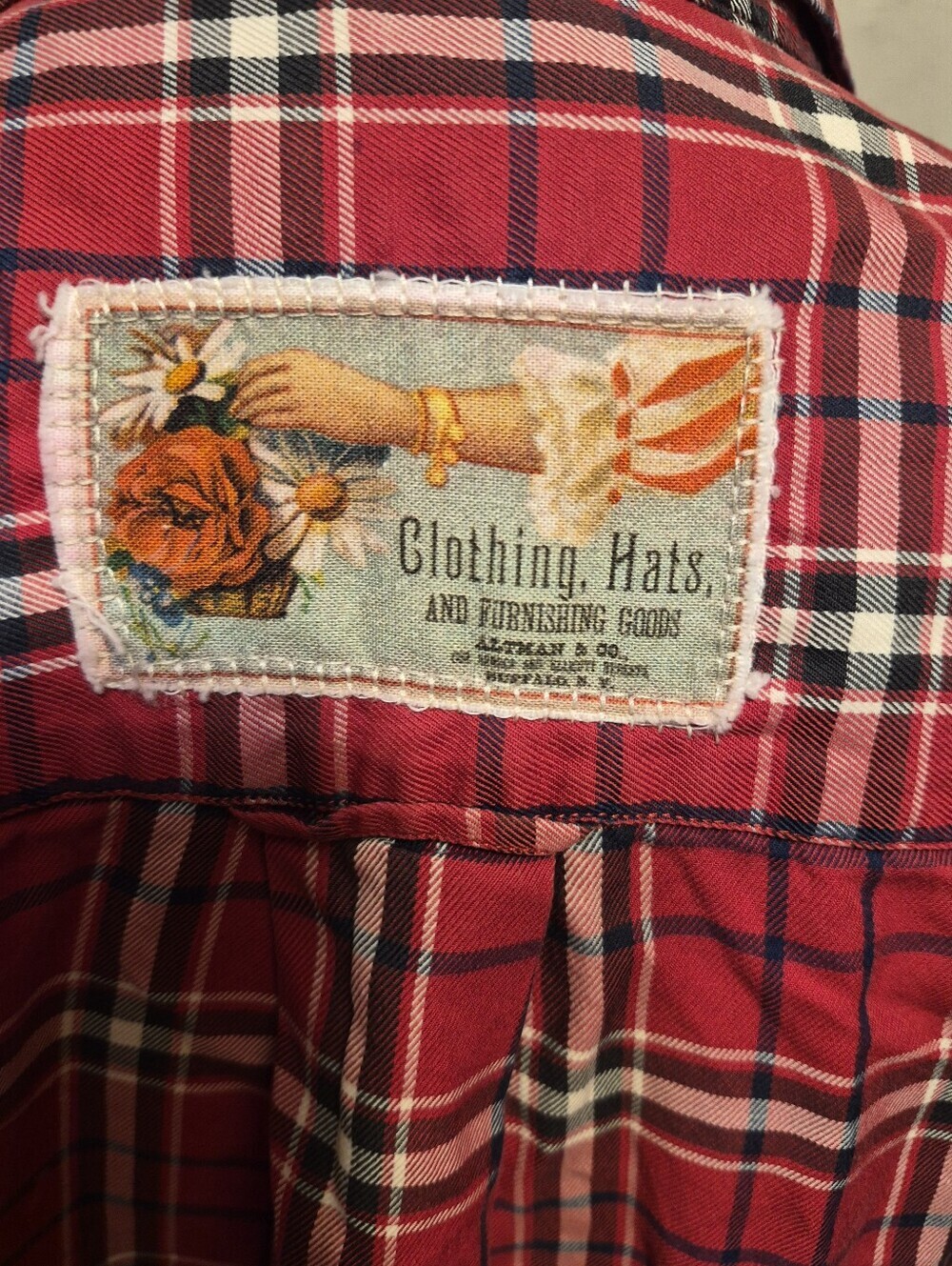 Nautica Upcycled Red Ombre Plaid Button-Up Shirt With Patches - Picture 9 of 10